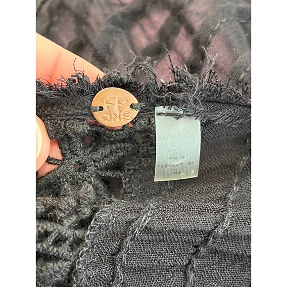 Free People FP One Frayed Distressed Open Front Kimono Crochet Lace Sheer Boho - Picture 10 of 13